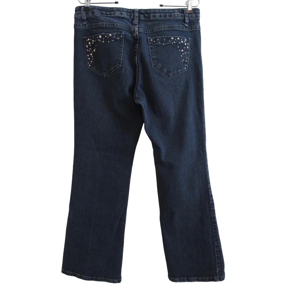Salt Works NYC Mid Rise Bootcut Jeans‎ 12P Dark Wash Studded Stretch Denim Glam